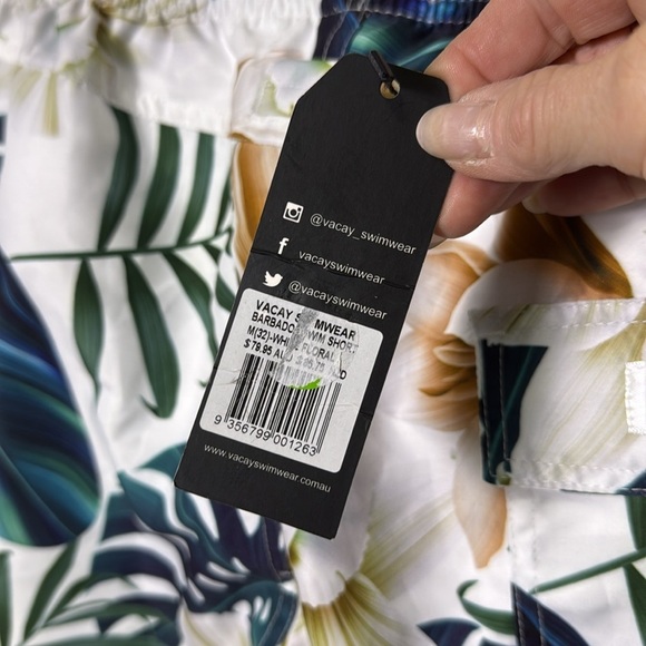 Men's NWT Barbados Swim Trunks with Built in Mesh Briefs in White Floral M - Picture 6 of 12